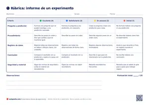 Primera hoja de la rúbrica de evaluación: informe de un experimento