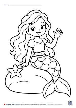Vista previa de «Sirena sentada en una roca con estrella de mar»