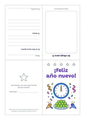 Vista previa de «Tarjeta de año nuevo con doce deseos para escribir»