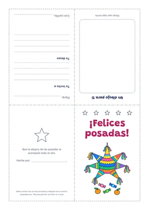 Vista previa de «Tarjeta de posada con piñata: a color y para colorear»