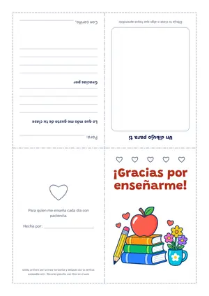 Vista previa de «Tarjeta para el Día del Maestro: a color y para colorear»