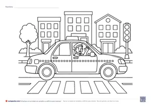 Vista previa de «Taxi en la ciudad con semáforo y edificios»
