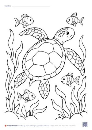 Vista previa de «Tortuga marina entre algas y peces»