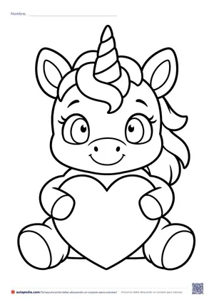 Vista previa de «Unicornio bebé abrazando un corazón»