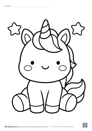 Vista previa de «Unicornio kawaii con dos estrellas»