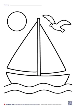 Vista previa de «Velero con dos velas, sol y gaviota»