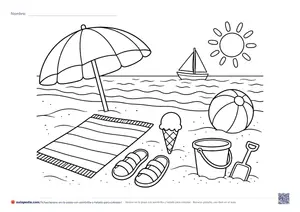Vista previa de «Verano en la playa con sombrilla y helado»