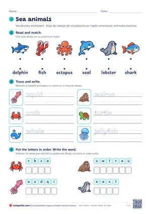 Vista previa de «Sea animals worksheet (México)»