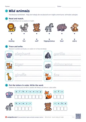 Vista previa de «Wild animals worksheet (México)»
